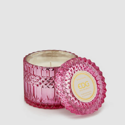 EDG Duftlys Crystal Pink - duftlys i eksklusiv farget glass med tilhørende lokk i glass i samme farge