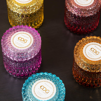 EDG Duftlys Crystal serien - duftlys i eksklusiv farget glass med tilhørende lokk i glass i samme farge