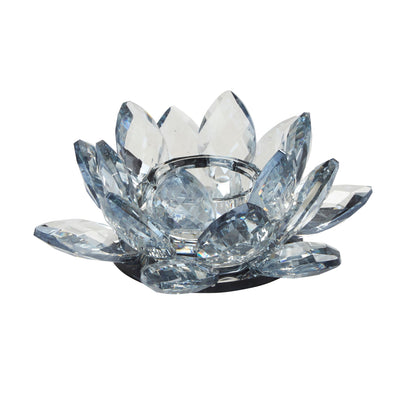 Margit Brandt Telysholder Lotus Crystal Blue - Eksklusiv telysholder i krystall med vakre slipinger i glasset