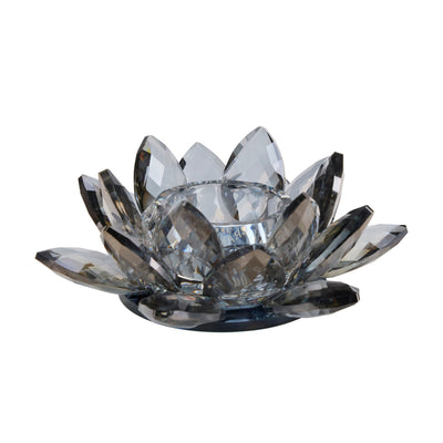 Margit Brandt Telysholder Lotus Crystal Grey - Eksklusiv telysholder i krystall med vakre slipinger i glasset